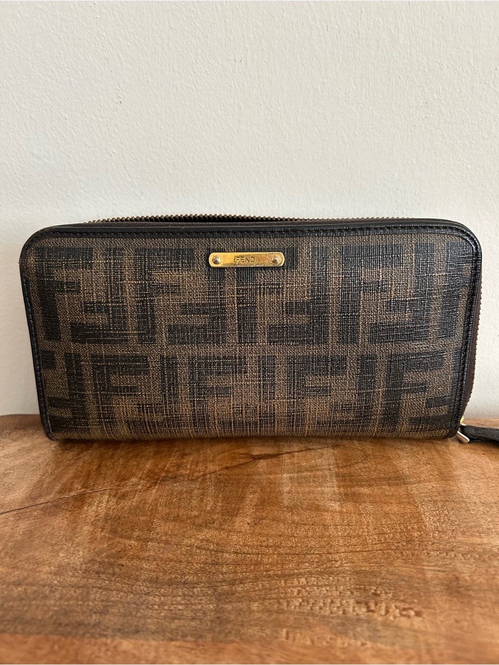 Fendi Brown/Black FF Signature Zip Around Wallet